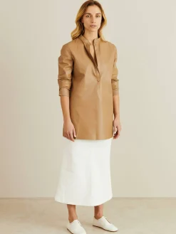 Leder-Tunika 'Freja' mit seitlichen Schlitzen Beige