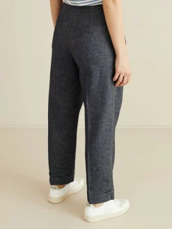 Leinen-Baumwoll-Hose Marineblau