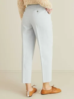 Leinen-Baumwoll-Hose mit Bundfalten Eisblau