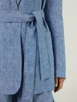 Leinenblazer mit Gürtel Blau