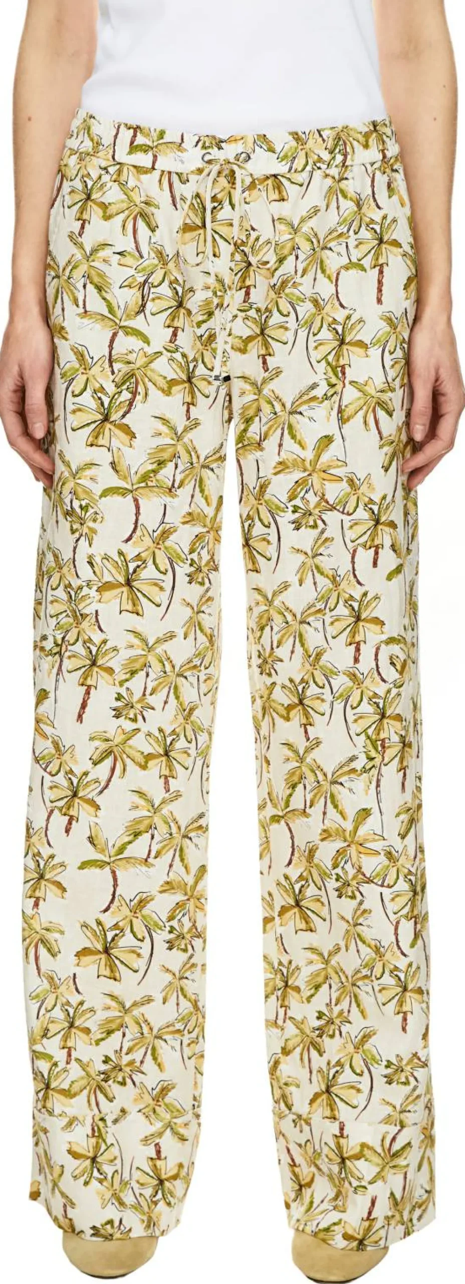 Leinenhose 'Violetta' mit Palmen-Print Crème