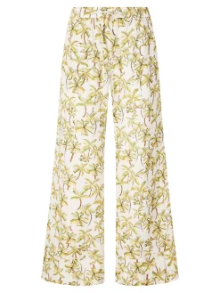 Leinenhose 'Violetta' mit Palmen-Print Crème
