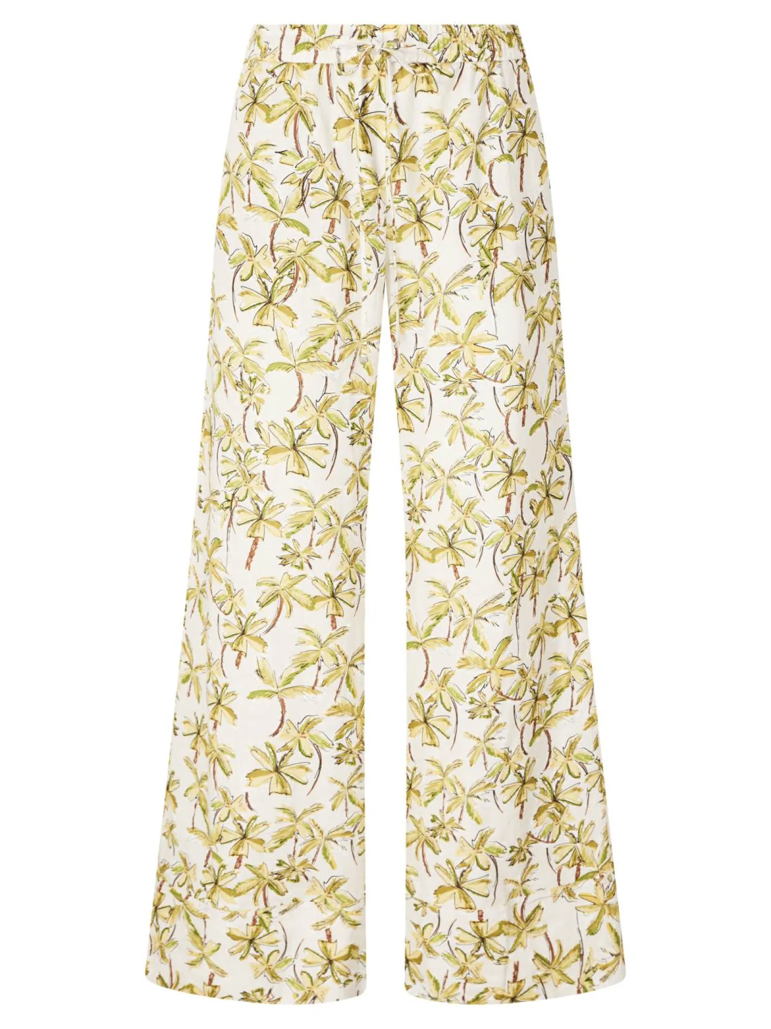 Leinenhose 'Violetta' mit Palmen-Print Crème