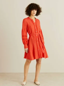 Leinenkleid mit Lochspitze Rot
