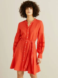 Leinenkleid mit Lochspitze Rot