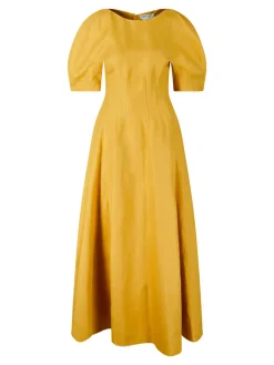 Leinenkleid 'Ranya' mit Puffärmel Gelb