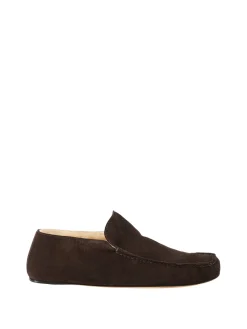 Loafer 'Leo' aus Veloursleder und Shearling Dunkelbraun