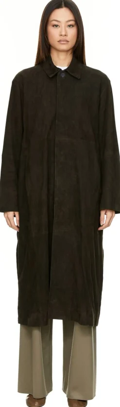 Mantel aus Veloursleder Dunkelbraun