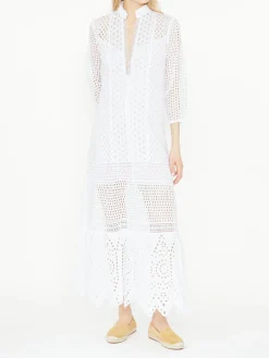 Maxikleid 'Adda' aus Lochspitze Weiß