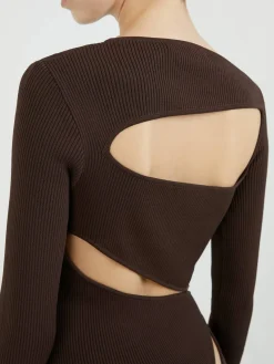 Maxikleid asymmetrischer Schlitz Dunkelbraun