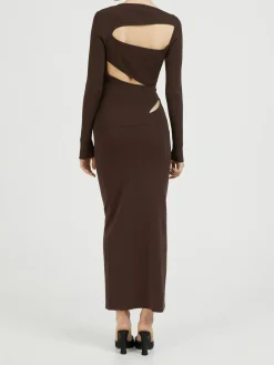 Maxikleid asymmetrischer Schlitz Dunkelbraun