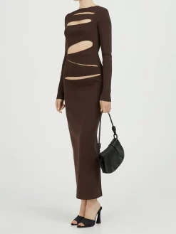 Maxikleid asymmetrischer Schlitz Dunkelbraun
