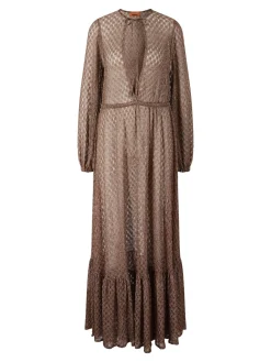 Maxikleid aus Lamé-Viskose Braun