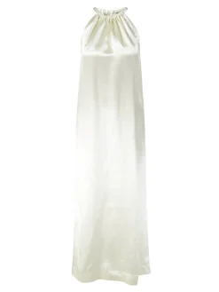 Maxikleid aus Seidenmix Crème