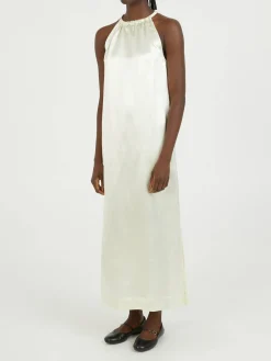 Maxikleid aus Seidenmix Crème
