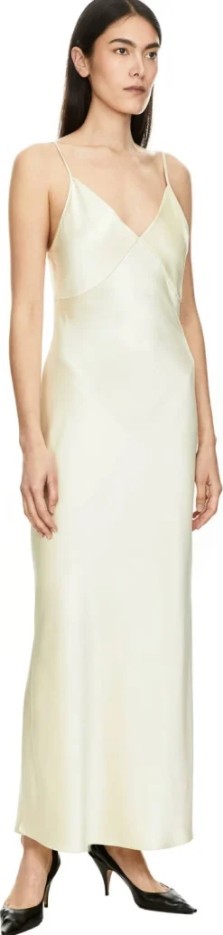 Maxikleid 'Barika' aus gehämmerter Seide Crème