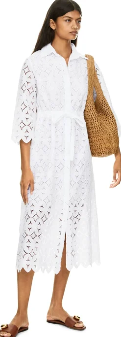 Maxikleid 'Cardamomo' mit Lochstickerei Weiß