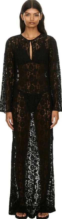 Maxikleid 'Della' aus gehäkelter Baumwolle Schwarz