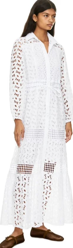 Maxikleid 'Giamaica' mit Lochstickerei Weiß