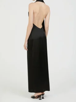 Maxikleid mit Schalkragen Schwarz