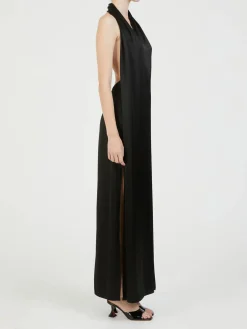 Maxikleid mit Schalkragen Schwarz