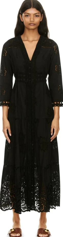 Maxikleid 'Rafano' mit Lochstickerei Schwarz