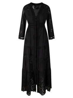 Maxikleid 'Rafano' mit Lochstickerei Schwarz