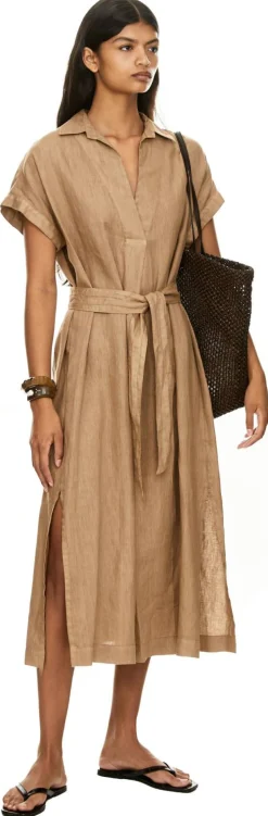Midikleid aus Leinen Braun