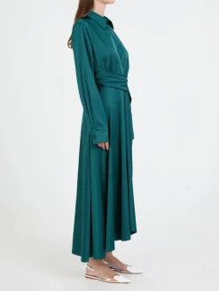 Midikleid aus Voile Satin Cypress Green