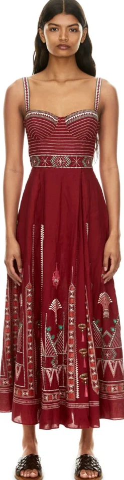 Midikleid 'Elida' mit Ballerina-Stickerei Rot