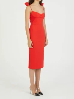 Midikleid mit Blumen-Applikation Rot