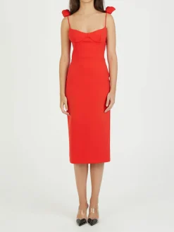 Midikleid mit Blumen-Applikation Rot