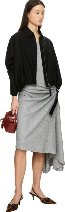 Midikleid mit Ledergürtel Grau