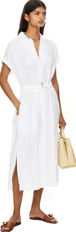 Midikleid mit Taillengürtel Weiß