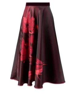 Midirock aus Floral Bouquet Jacquard Rubino Red