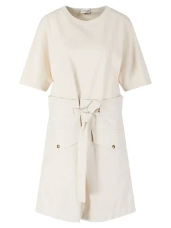 Minikleid aus Baumwolle mit Gürtel Crème