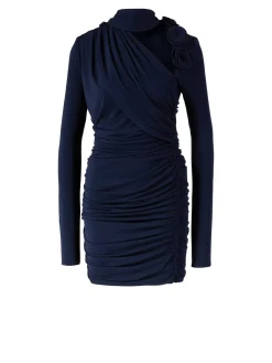 Minikleid mit Blumen-Applikation Marineblau