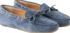Mokassins aus Veloursleder mit Schleife Hellblau