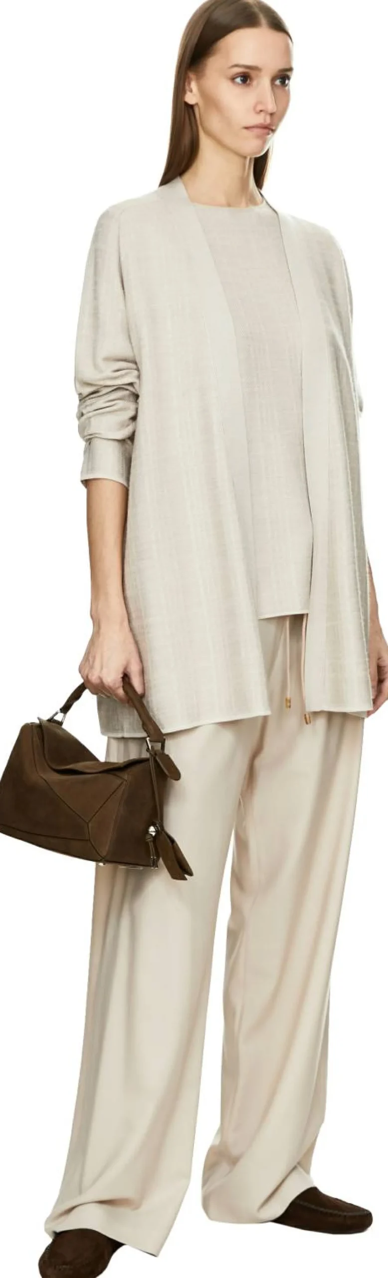Offene Cashmere-Seidenstrickjacke Beige