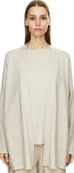 Offene Cashmere-Seidenstrickjacke Beige