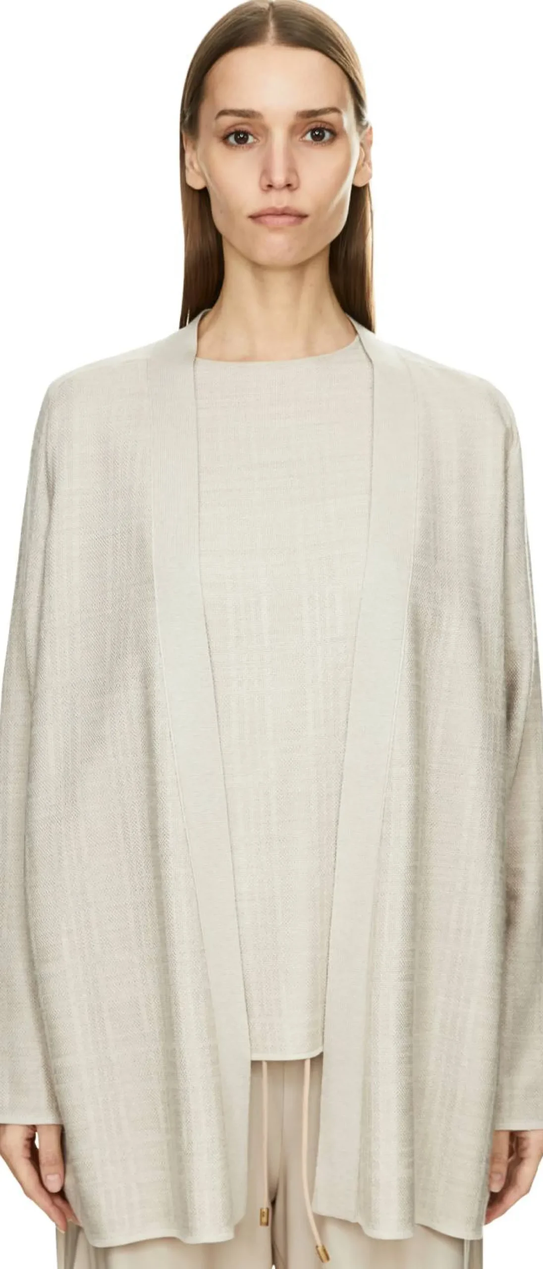 Offene Cashmere-Seidenstrickjacke Beige
