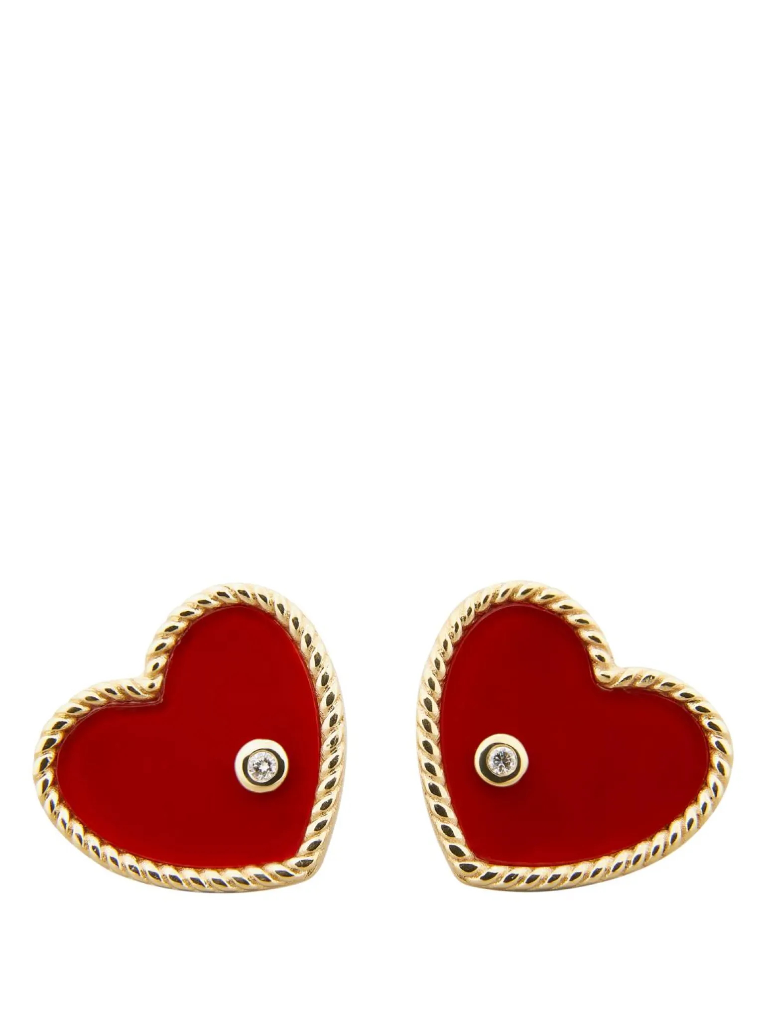 Ohrringe 'Paire de Puces Coeur Plaque Agate Rouge or Jaune' Rot