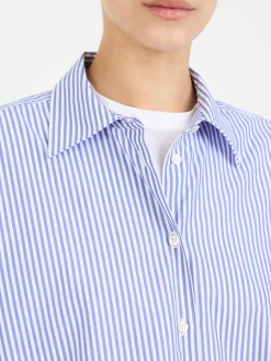 Oversized Baumwollhemd Weiß/Blau