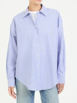 Oversized Baumwollhemd Weiß/Blau