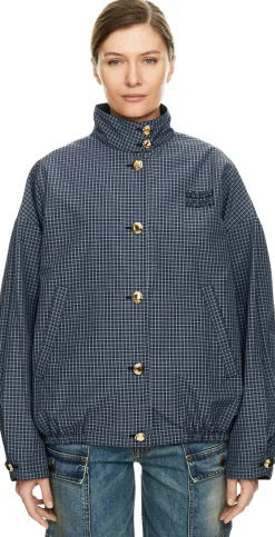 Oversized Blousonjacke mit Karomuster Blau