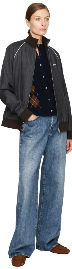 Oversized Blousonjacke mit Nadelstreifen Grau