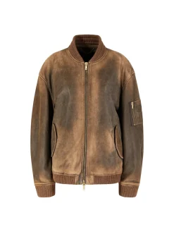 Oversized Bomberjacke aus Shearling Braun