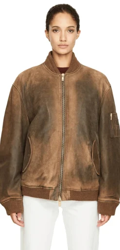 Oversized Bomberjacke aus Shearling Braun