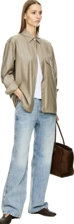 Oversized Hemd 'Tasmania' aus Schurwolle Beige