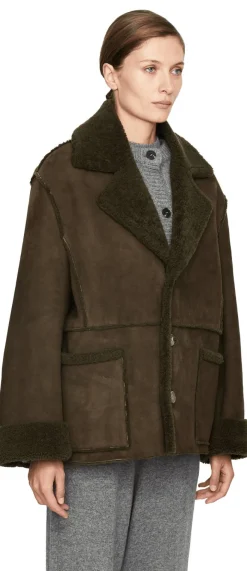 Oversized Lammfelljacke Khaki